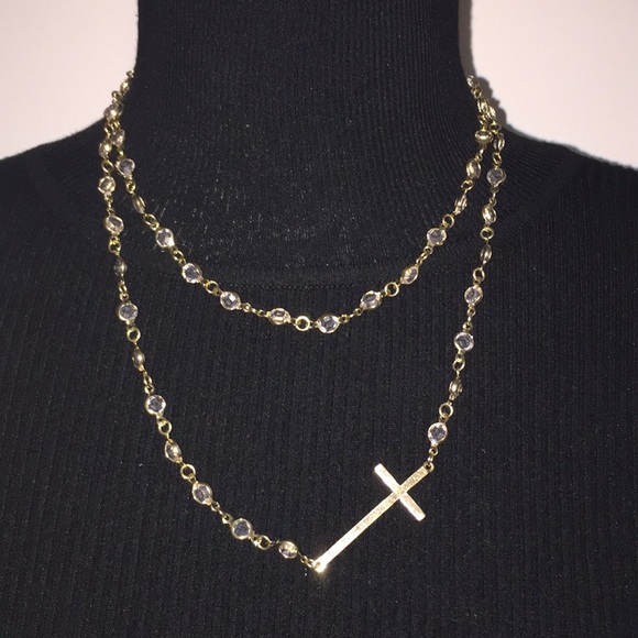 Jewelry - Vintage Fashion Jewelry Gold Tone Cross Necklace